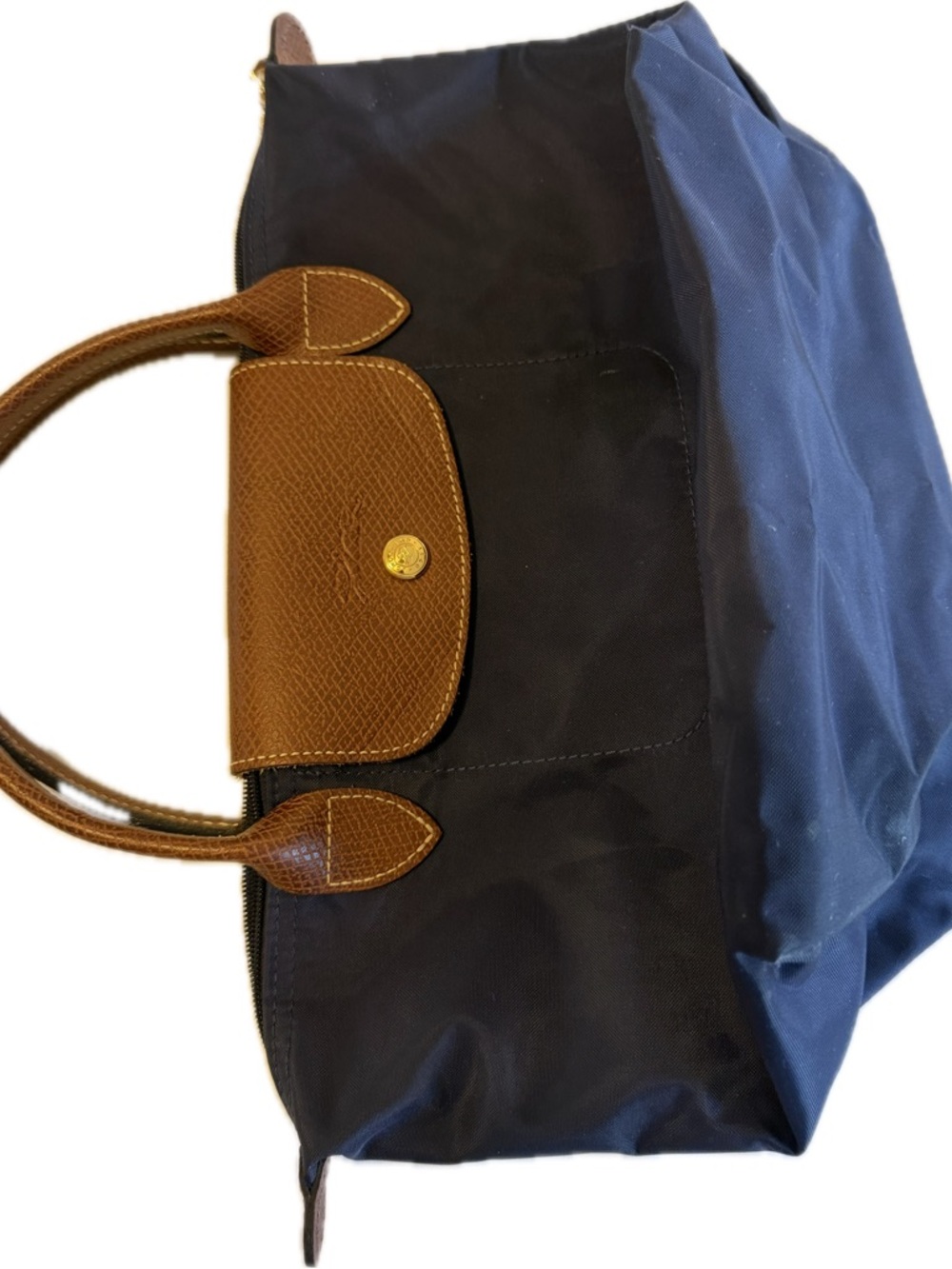 Longchamp Navy and Brown Small Le Pliage Tote - Picture 9 of 11